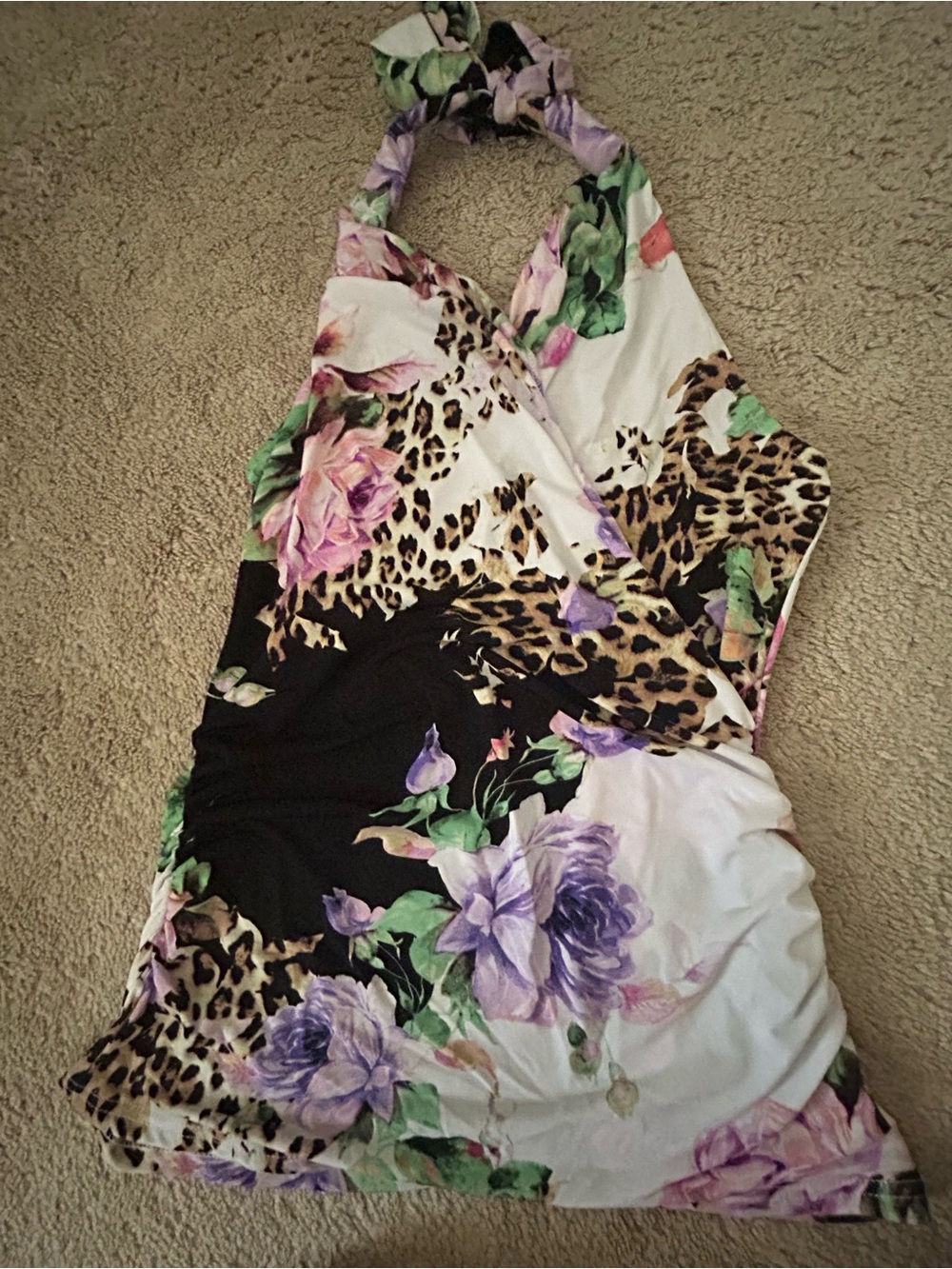 VENUS Floral and Leopard Halter top in Black, White, Purple & Pink